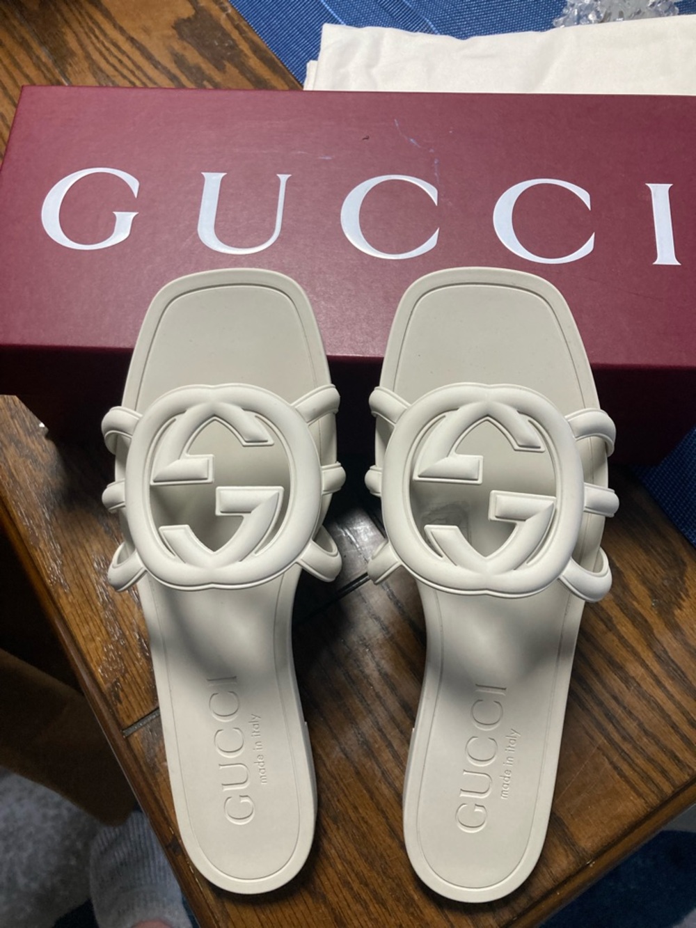 Gucci Ivory Interlocking G Slide Sandals